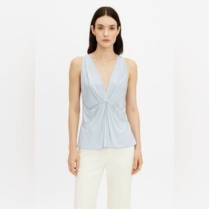 Leon Max Twist Front Draped Sleeveless Blouse Size 10 Light Blue Elegant Y2K